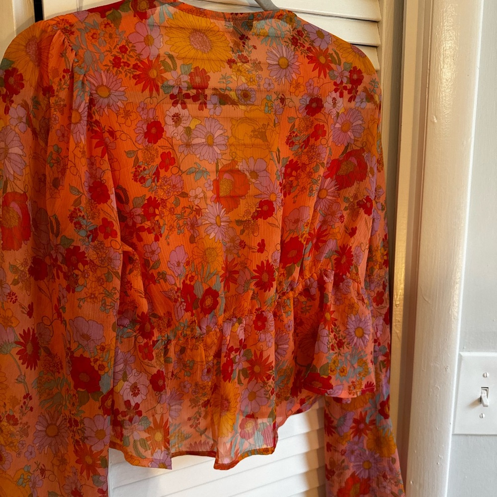 Floral Sheer Women's Top - Orange and Red